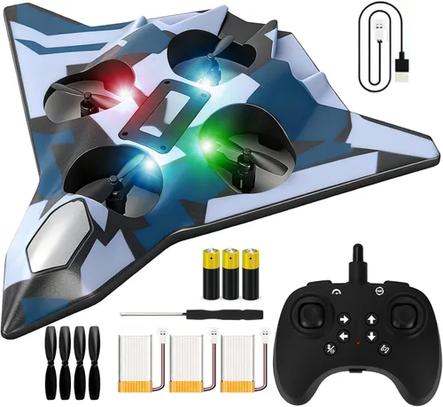 Aviones de control remoto de espuma para niños y adultos | Jet de combate RC con luz, juguete de caza de 360°, rollo de acrobacias, juguete de avión