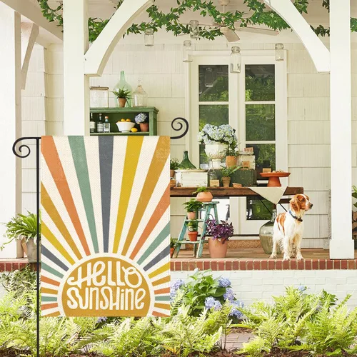 Miniatura 2 de AVOIN colorlife Bandera de jardín clásica de Hello Sunshine de 12 x 18 pulgadas, doble cara exterior, fiesta de verano, vacaciones, arpillera