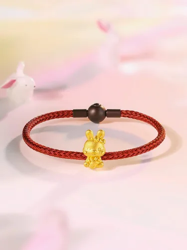 Miniatura 3 de ZHOU LIU FU Pulseras de oro real para mujer, pulsera de conejo de la suerte, joyería de oro de 24 quilates, pulsera roja con dije de conejo