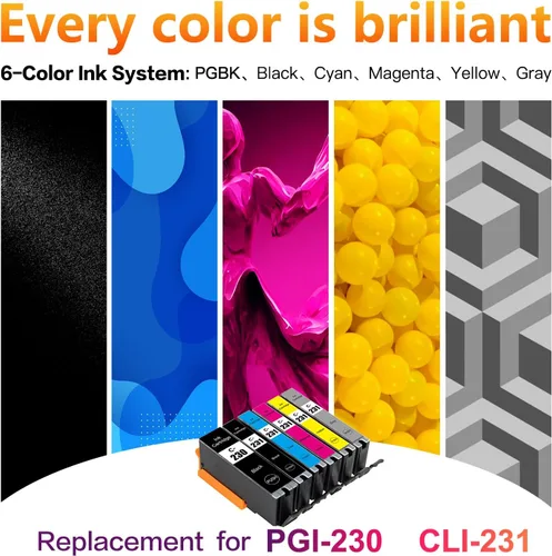 Miniatura 9 de Compatible con cartuchos de tinta Canon PGI-230 PGBK y CLI-231, repuesto para impresora Canon Pixma TS8820 (2, negro)