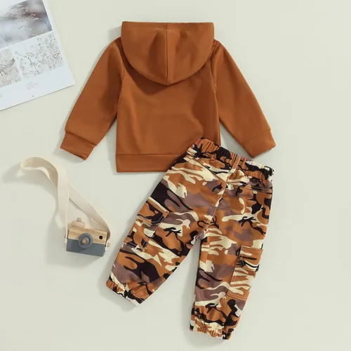Miniatura 20 de Mandizy Conjunto de ropa de otoño para bebé niña pequeña, sudadera de manga larga con estampado de letras bendecidas, pantalones de camuflaje