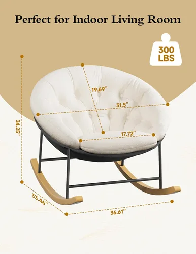 Miniatura 2 de Kidirect Mecedora para Guardería, Mecedoras Modernas Tapizadas para Guardería y Silla de Lectura Redonda con Cojín Removible, Cómoda Mecedora Crema