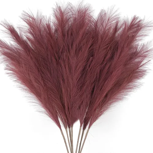 Miniatura 23 de ZIFTY - Hierba de la pampa sintética decorativa 6 unidades de 17 pulgadas de hierba pomposa esponjosa corta decorativa bohemia flor falsa hierba