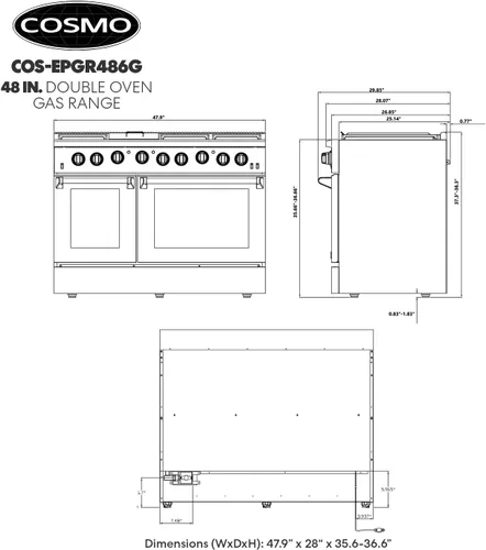Miniatura 6 de COSMO COS-EPGR244 24 pulgadas Haven Collection 3.73 pies cúbicos Cocina de gas con 4 quemadores sellados, rejillas de hierro fundido, horno