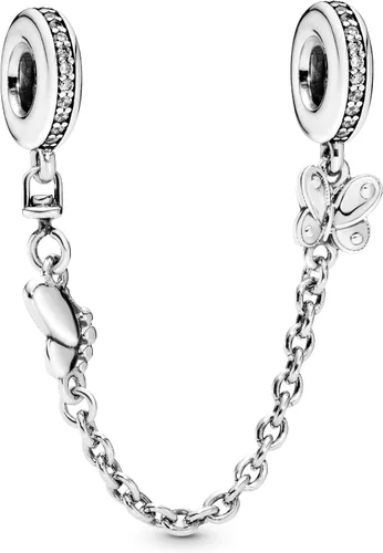 PANDORA Joyería - Cadena de seguridad de mariposa con circonita cúbica en plata de ley 20 pulgadas Metal Circonita cúbica