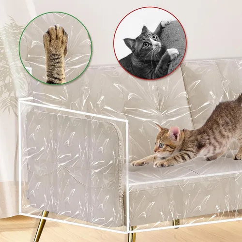 Miniatura 4 de Funda de sofá de plástico transparente, impermeable, gruesa, protectora para mascotas, funda de sofá de vinilo resistente contra garras de gatos