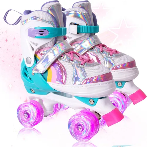 Miniatura 8 de Rainbow - Patines para niños pequeños, talla 4 ajustable, patines cuádruples iluminados para niñas y niños principiantes de 3 a 12 años