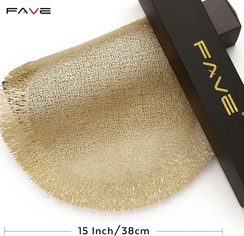 Miniatura 9 de FAVE Juego de 8 manteles individuales redondos de vinilo dorado, con borla decorativa lavable para el arreglo de la mesa, para el comedor del hogar