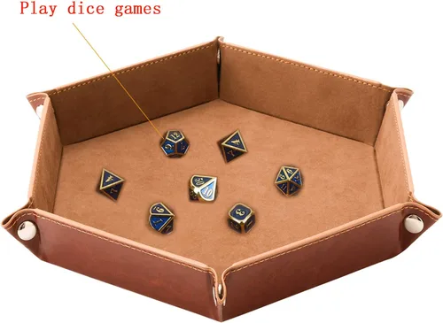 Miniatura 7 de SHYVIA - Bandeja de dados para juegos de mesa RPG DND, bandeja de metal para rodar, caja de almacenamiento de dados, tamaño más grande, plegable