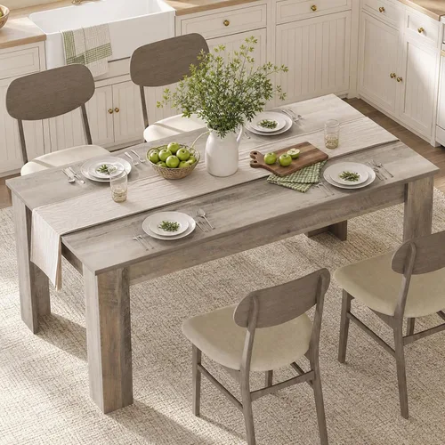 Miniatura 13 de CABIHOME 63" Rectangular Dining Table for 4-6, Farmhouse Large Kitchen Table, Sturdy Frame, 4 Triangular Stable Legs, Thickened Tabletop, Ideal for