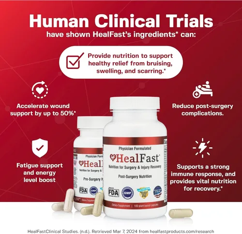 Miniatura 3 de HealFast Suplemento completo de recuperación de cirugía y lesiones: para heridas, tratamiento de cicatrices y moretones con vitaminas, bromelina