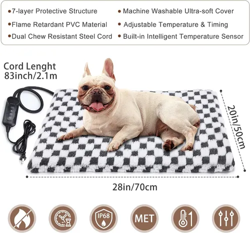Miniatura 4 de MIXJOY Cama térmica para perro, 11 almohadillas térmicas de temperatura ajustable para perros con temporizador, alfombrilla térmica para mascotas