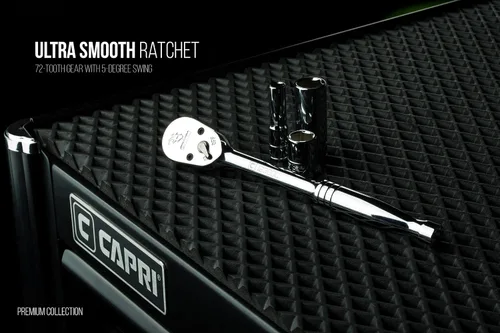 Miniatura 7 de Capri Tools - Trinquete de perfil bajo de cuadrante de 1/2 pulgada, 72 dientes verdaderos y arco oscilante de 5 grados