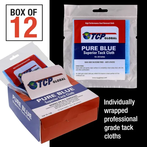 Miniatura 2 de TCP Global Pure Blue - Paño de adherencia superior, paquete de 12, automotriz y carpintería, trapos para polvo/manchas/pintura, paño de tacto