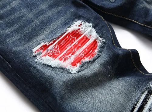 Miniatura 4 de OIIIO Jeans elásticos rasgados de ajuste regular para hombre