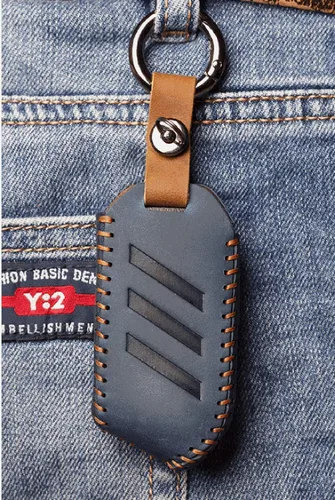 Miniatura 5 de ontto Funda de piel para llave Kia Stinger Smart Remote Protección completa, duradera con llavero azul (1 funda para llavero y 1 llavero), Azul