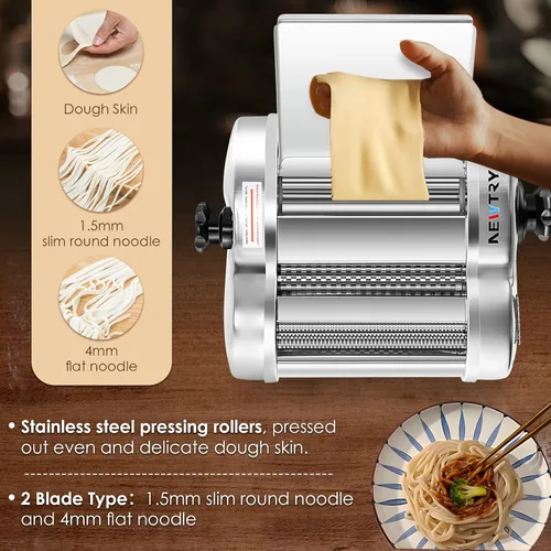 Miniatura 3 de NEWTRY Máquina Eléctrica para Hacer Pasta Máquina para Hacer Fideos Máquina para Hacer Pasta Rodillo Cortador de Masa Grosor Ajustable Acero