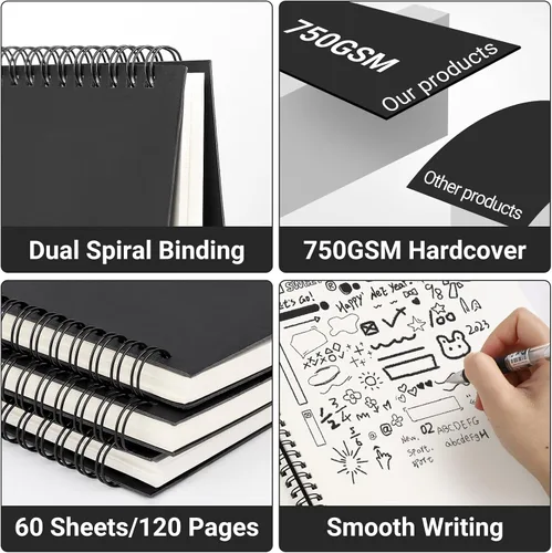 Miniatura 5 de EUSOAR Cuaderno de espiral en blanco, tamaño A4, 3 paquetes de 8.5 x 11 pulgadas, tapa dura, cuaderno de papel kraft en blanco a granel, bloc