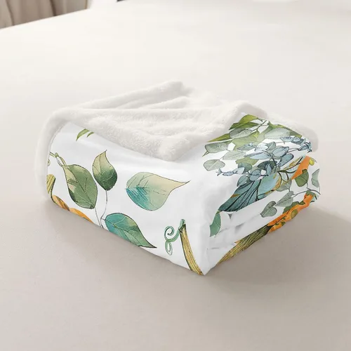 Miniatura 5 de Manfei Manta de calabaza otoñal, manta de cama floral de hojas verdes para decoración de habitación de niños y niñas, manta de plantas botánicas