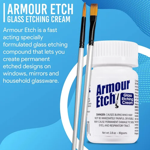 Miniatura 3 de Crema para Grabado de Vidrio Armour Etch - Tamaño Inicial de 2.8oz - Incluye Pinceles de Aplicación Moshify