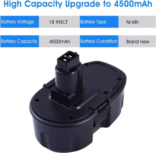 Miniatura 2 de 2 paquetes de 18V 4.5Ah DC9096 DC9098 Ni-Mh de repuesto para batería Dewalt de 18V 4500mAh XRP compatibles con herramientas inalámbricas Dewwalt 18