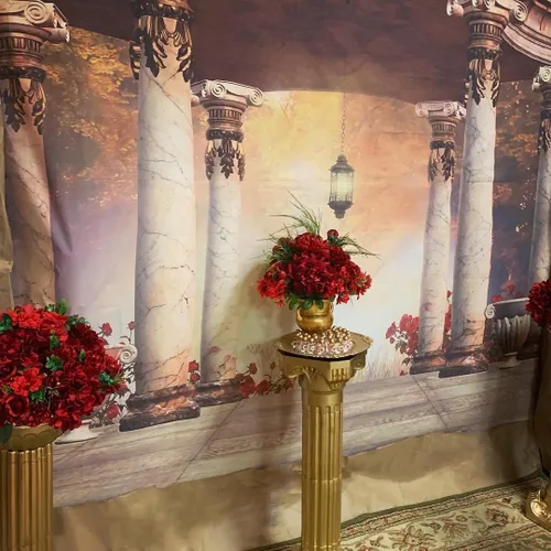 Miniatura 4 de AOFOTO Fondo romántico de 5 x 5 pies para boda real, fondo clásico de glorieta, telón de fondo de fotografía vintage para jardín, pabellón, columnas