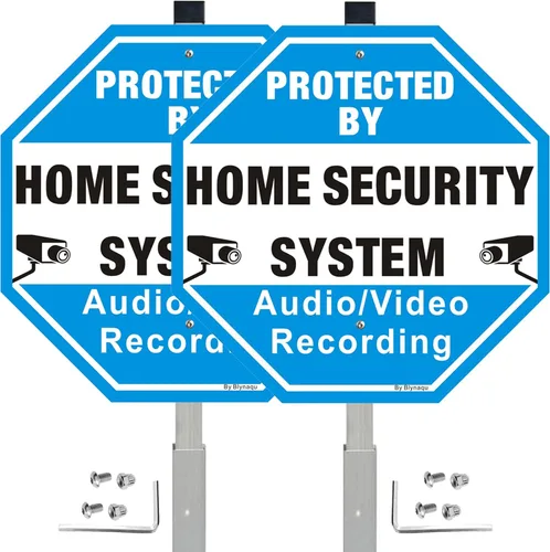Paquete de 2 letreros de seguridad protegidos por el sistema de seguridad para el hogar con estacas de aleación de 36 pulgadas, 12 x 12 pulgadas,