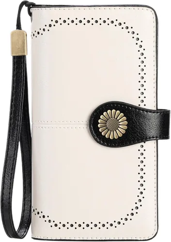 Miniatura 23 de SENDEFN Billeteras de cuero para mujer, tarjetero de crédito con bloqueo RFID, pulsera de gran capacidad with RFID Blocking, Large Capacity