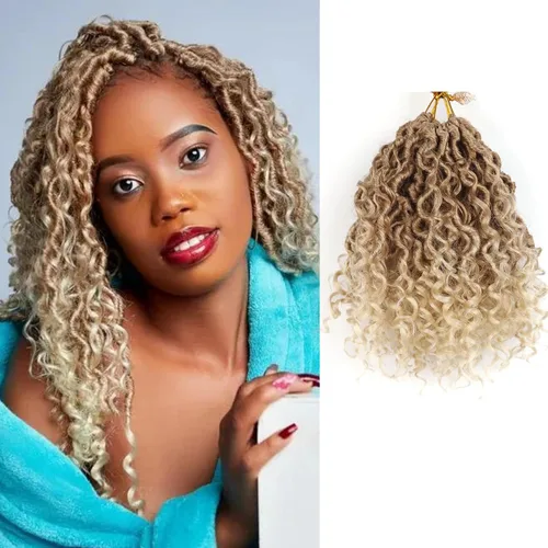 Miniatura 23 de Cabello de Crochet de 8 Pulgadas para Mujeres Negras, 7 Paquetes de Cabello de Crochet Goddess Locs con Puntas Rizadas, Locs Falsos Cortos con Bucle
