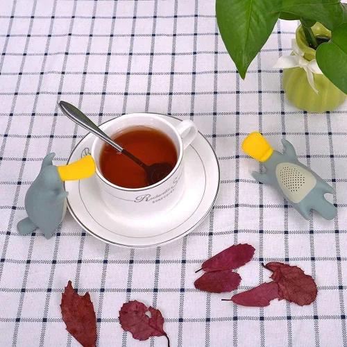 Miniatura 3 de Besego - 2 infusores de té de silicona, con cucharita de acero inoxidable, bonito filtro de té para los amantes del té, Amarillo
