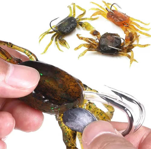 Miniatura 3 de Kit de cebo de cangrejo de 15 piezas, señuelos de gel de sílice artificiales, señuelos de cangrejo suaves 3D realistas para pesca de agua dulce