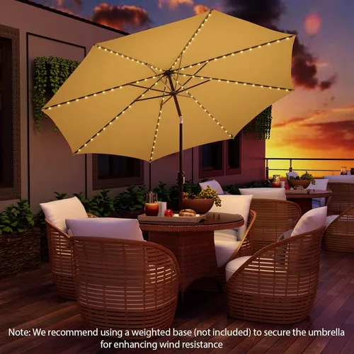 Miniatura 7 de Giantex Sombrilla de patio de 10 pies con 112 luces solares de lluvia de meteoritos, sombrilla de mercado para mesa al aire libre con 8 varillas