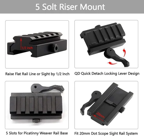 Miniatura 2 de Picatinny Rail Mount, 5 ranuras Picatinny Weaver Rail Adaptador elevador de perfil bajo con liberación rápida QD