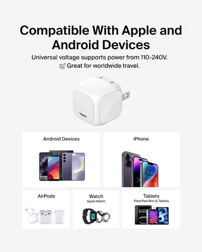 Miniatura 6 de Belkin Bloque de carga USB C de 20 W (paquete de 2) – Cable USB C incluido – Bloque de carga rápida, cargador de pared tipo C – Apple iPhone 17