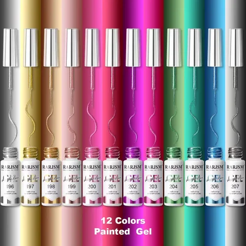 Miniatura 2 de RARJSM Juego de esmaltes de uñas de gel metalizados para arte de uñas, negro, plata, oro rosa, azul, verde, rojo, con brillantina, 12 colores, 0.2