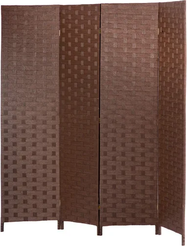 Miniatura 12 de Divisor de habitación Pantalla de madera de 4 paneles de malla de madera, diseño tejido de malla de madera, divisor de pantalla de habitación