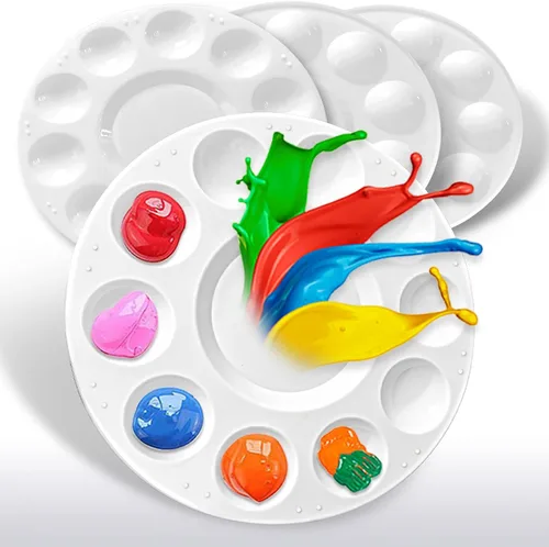 Miniatura 7 de Hulameda 10 paletas de bandejas de pintura, paleta redonda de plástico para niños o alumnos para pintar, manualidades en casa, jardín de infantes