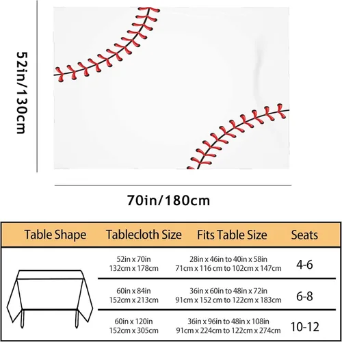 Miniatura 3 de TKS MITLAN Mantel rectangular de béisbol de 52 x 70 pulgadas, costuras de bola de encaje rojo, diseño artístico, decoración de cocina para el hogar