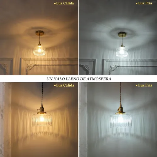 Miniatura 4 de Shenmoyl Paquete de 2 lámparas colgantes con pantalla de vidrio transparente a rayas, luz colgante vintage de latón, luz colgante ajustable