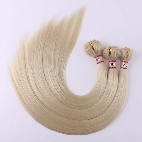 Miniatura 8 de 3 paquetes de extensiones de cabello sintético lacio y sedoso, de 16, 18, 20 pulgadas, trama de cabello negro de color mixto (1#)