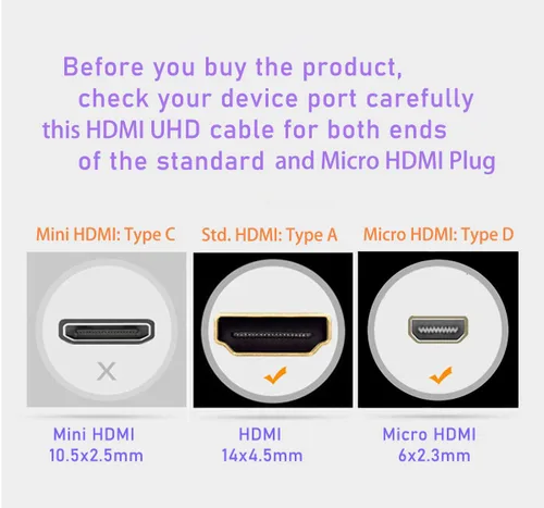 Miniatura 3 de Cable HDMI 4K de 300 pies, cable HDMI de fibra óptica, micro HDMI a HDMI, tipo desmontable A+tipo D, ultra velocidad de 18 Gbps, 4K 60 Hz, delgado