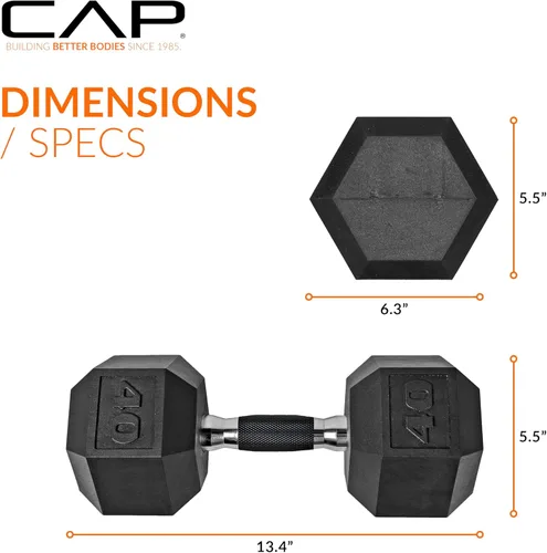 Miniatura 4 de CAP Barbell Peso de la mancuerna hexagonal recubierta, individual, 10-120 libras, múltiples opciones