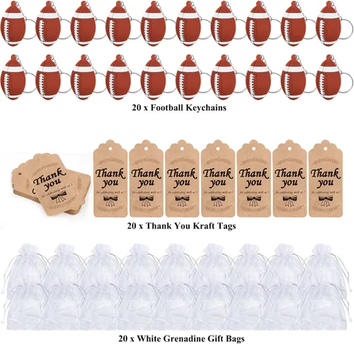 Miniatura 3 de CiciBear Paquete de 60 recuerdos de fiesta de fútbol con 20 llaveros de fútbol, 20 etiquetas de agradecimiento y 20 bolsas de regalo para fiestas
