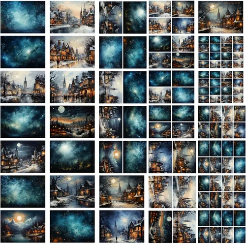 Miniatura 4 de Decoupage - Paquete de papel (35 hojas de 6 x 8 pulgadas), aldeas victorianas frías de invierno y cielos nocturnos increíbles, Navidad, FLONZ