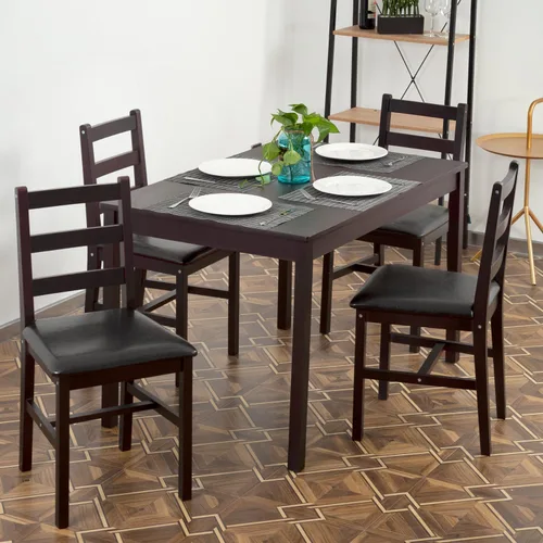 Miniatura 8 de FDW Juego de mesa de comedor de madera maciza de 5 piezas para 4 Marrón Mesa de cocina de pino con sillas tapizadas Diseño que ahorra