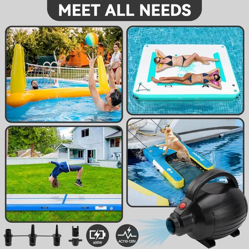 Miniatura 4 de FBSPORT Bomba de aire para alfombrilla inflable, bomba de aire eléctrica de 600 W con 4 boquillas, inflado portátil y rápido AC110-120V, adecuada