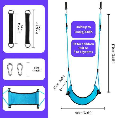 Miniatura 5 de Asiento de columpio para niños, con cuerdas ajustables, asiento de columpio de seguridad para niños para interiores y exteriores (azul)