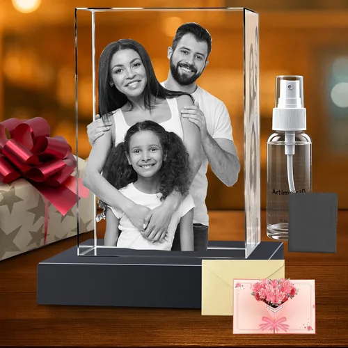 Miniatura 19 de Regalos de foto 3D de cristal personalizados con láser grabados en 3D, marcos de foto personalizados de cristal para aniversario, cumpleaños, boda