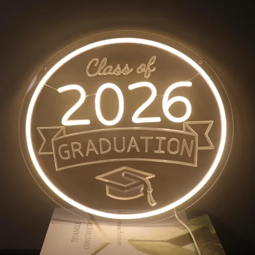 Class of 2026 - Letrero de neón con texto en inglés "Congrats Grad" LED regulable USB Felicidades Graduación Cap Light Decoración de pared para sala