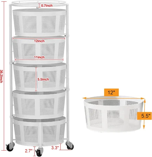 Miniatura 6 de Cestas giratorias de cocina con ruedas redondas de malla de 5 niveles, organizador de frutas y verduras, almacenamiento rodante con ruedas